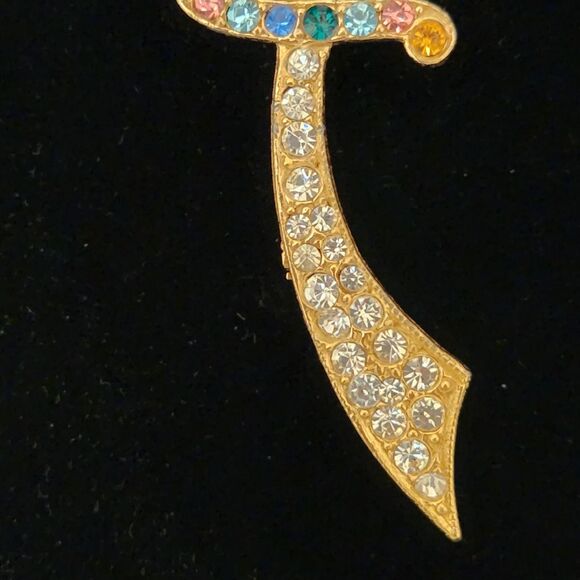 LG Scimitar Curved Sword Pin Rhinestone Brooch Vintage Costume Estate Jewelry - Picture 4 of 6